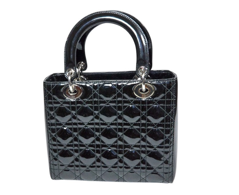 Christian Dior Medium Lady Dior Bag Black Patent Cannage Calfskin Bag