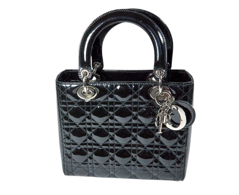 Christian Dior Medium Lady Dior Bag Black Patent Cannage Calfskin Bag