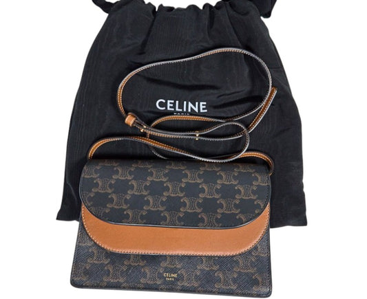 Celine Wallet On Strap In Triomphe Canvas And Smooth Lambskin