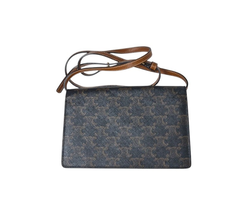 Celine Wallet On Strap In Triomphe Canvas And Smooth Lambskin