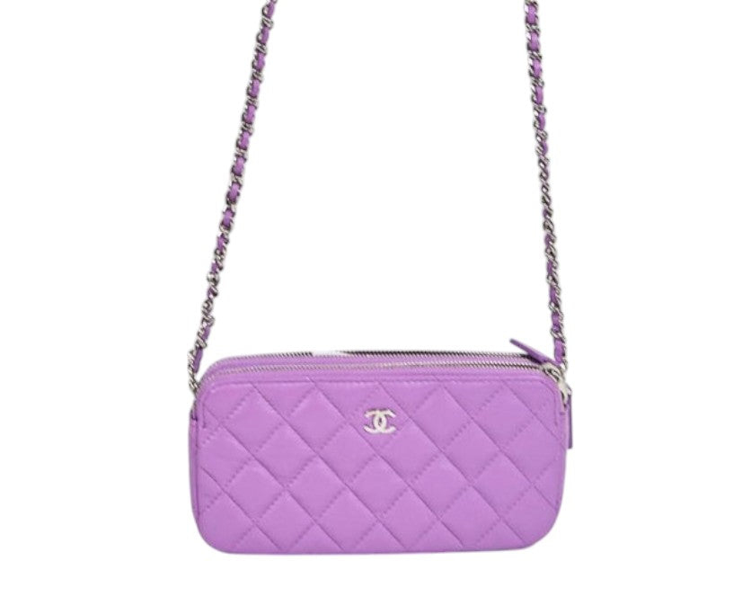 Chanel Lavender Chain Double Zip Wallet