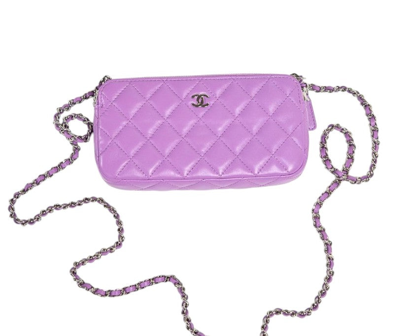 Chanel Lavender Chain Double Zip Wallet