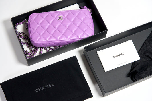 Chanel Lavender Chain Double Zip Wallet