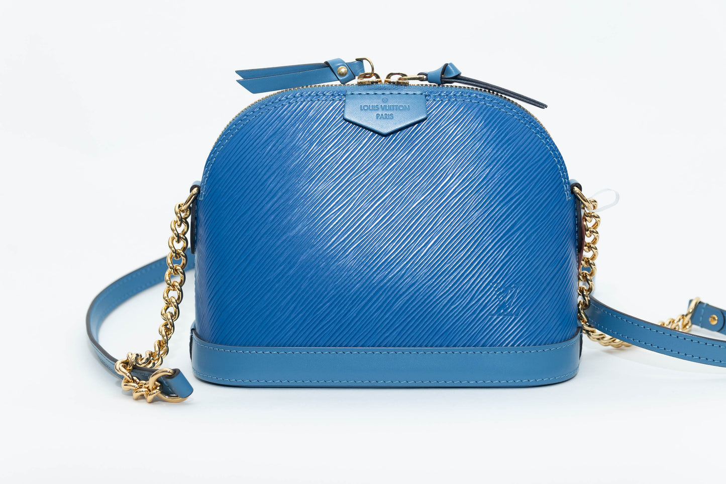 New Louis Vuitton Alma Chain Handbag Epi Blue Leather Mini