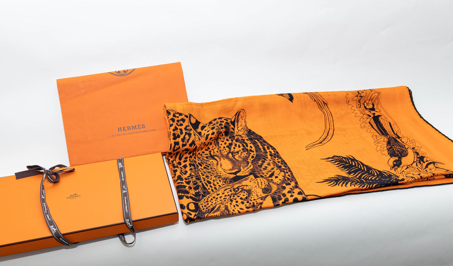 Hermès Orange Jungle Love Tattoo Cashmere Shawl